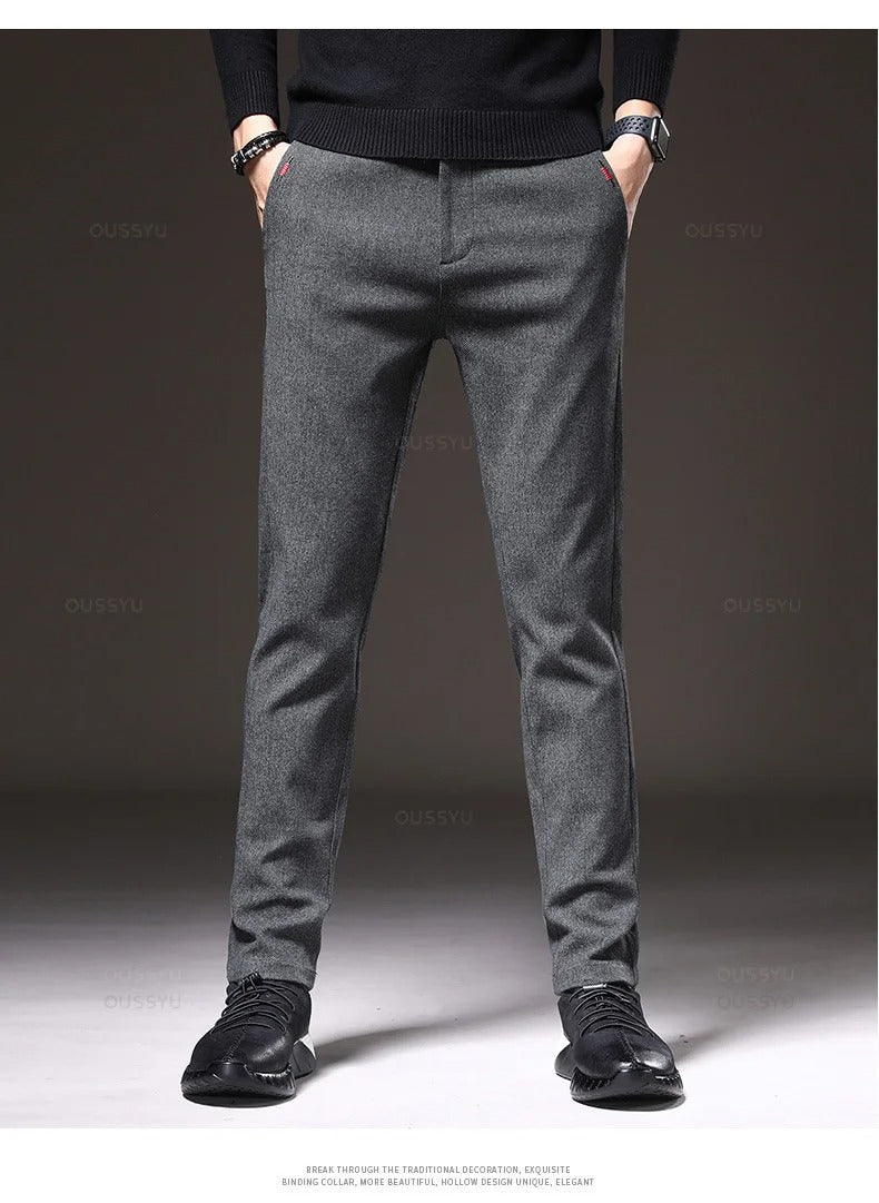Heren Casual Broek van Geborstelde Stof