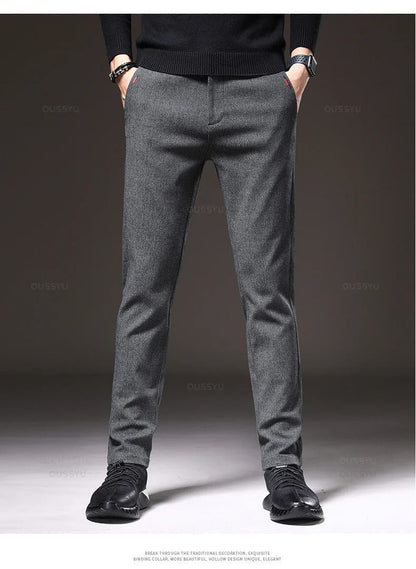 Heren Casual Broek van Geborstelde Stof