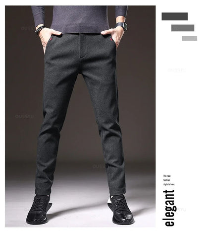Heren Casual Broek van Geborstelde Stof